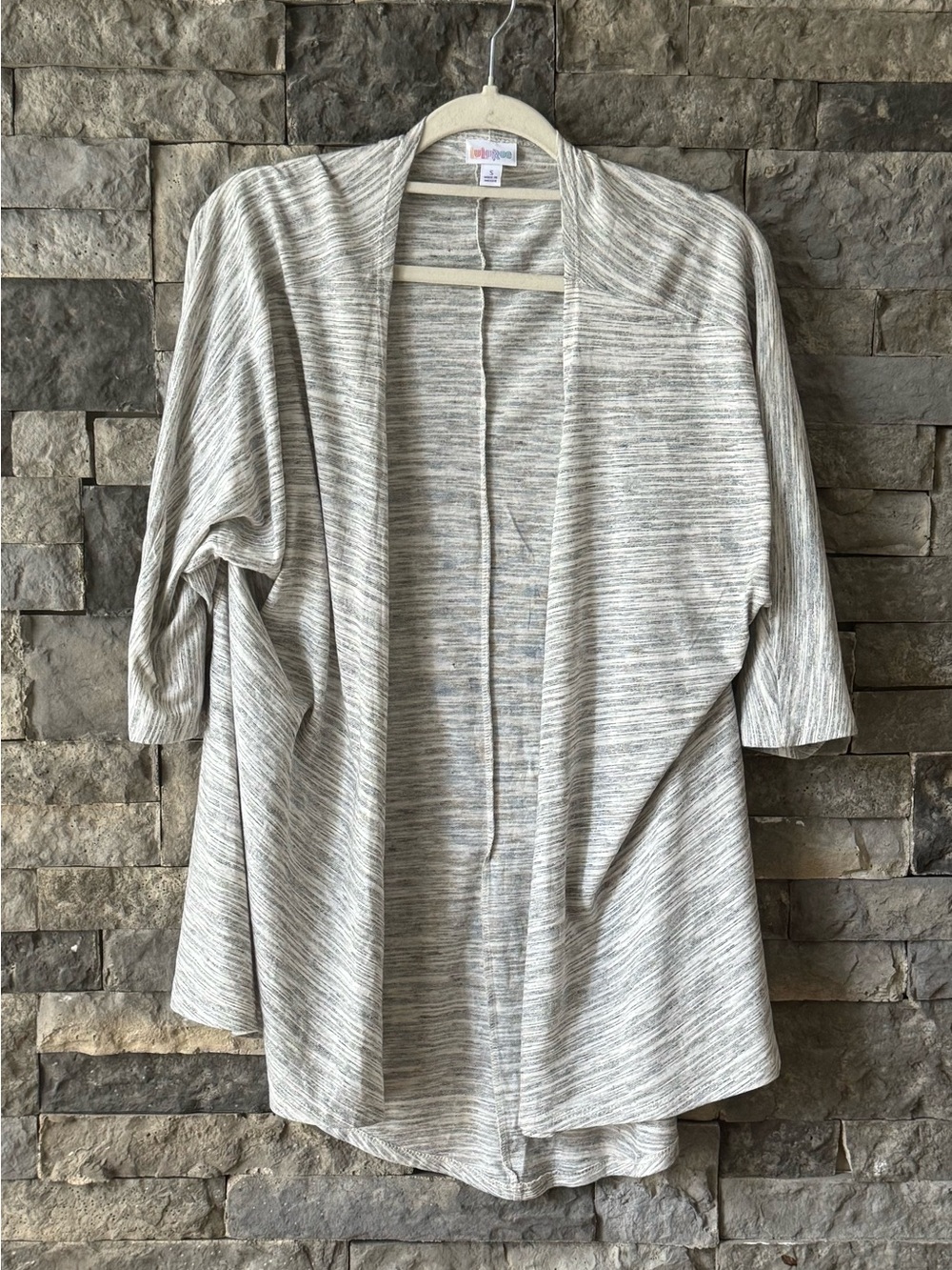 LuLaRoe Women’s Gray White Heathered Open Front Knit Kimono Cardigan Size S